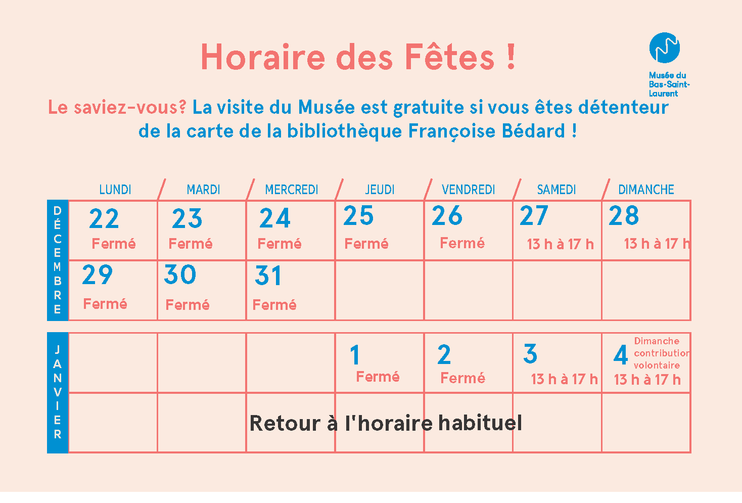 Horaire des Fêtes