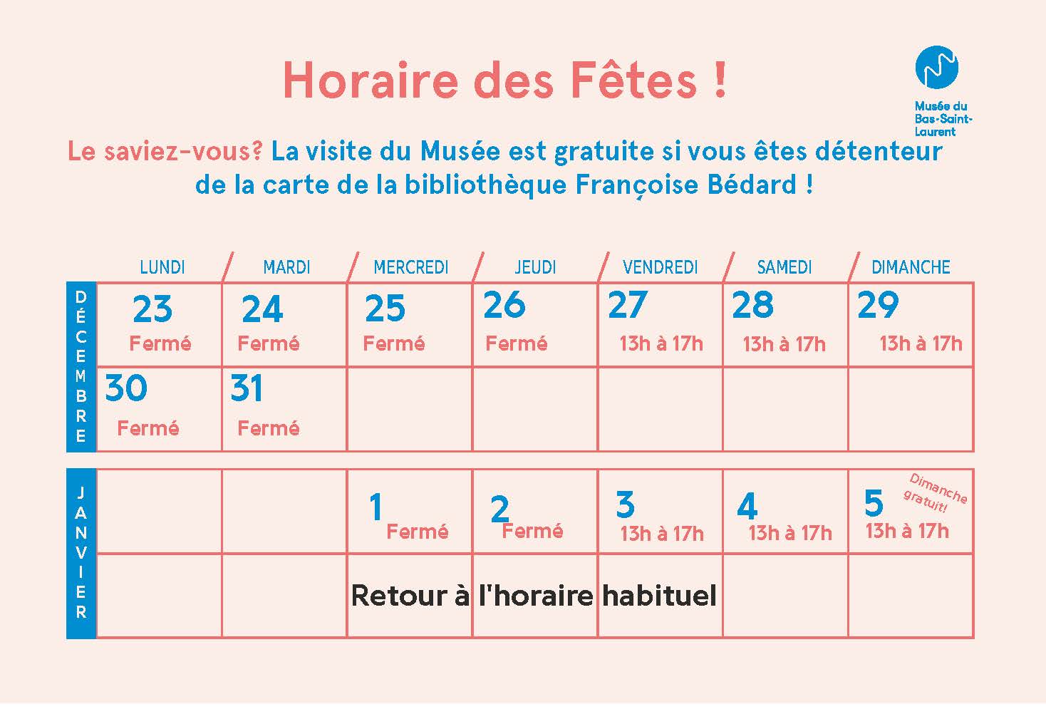 Horaire des fêtes