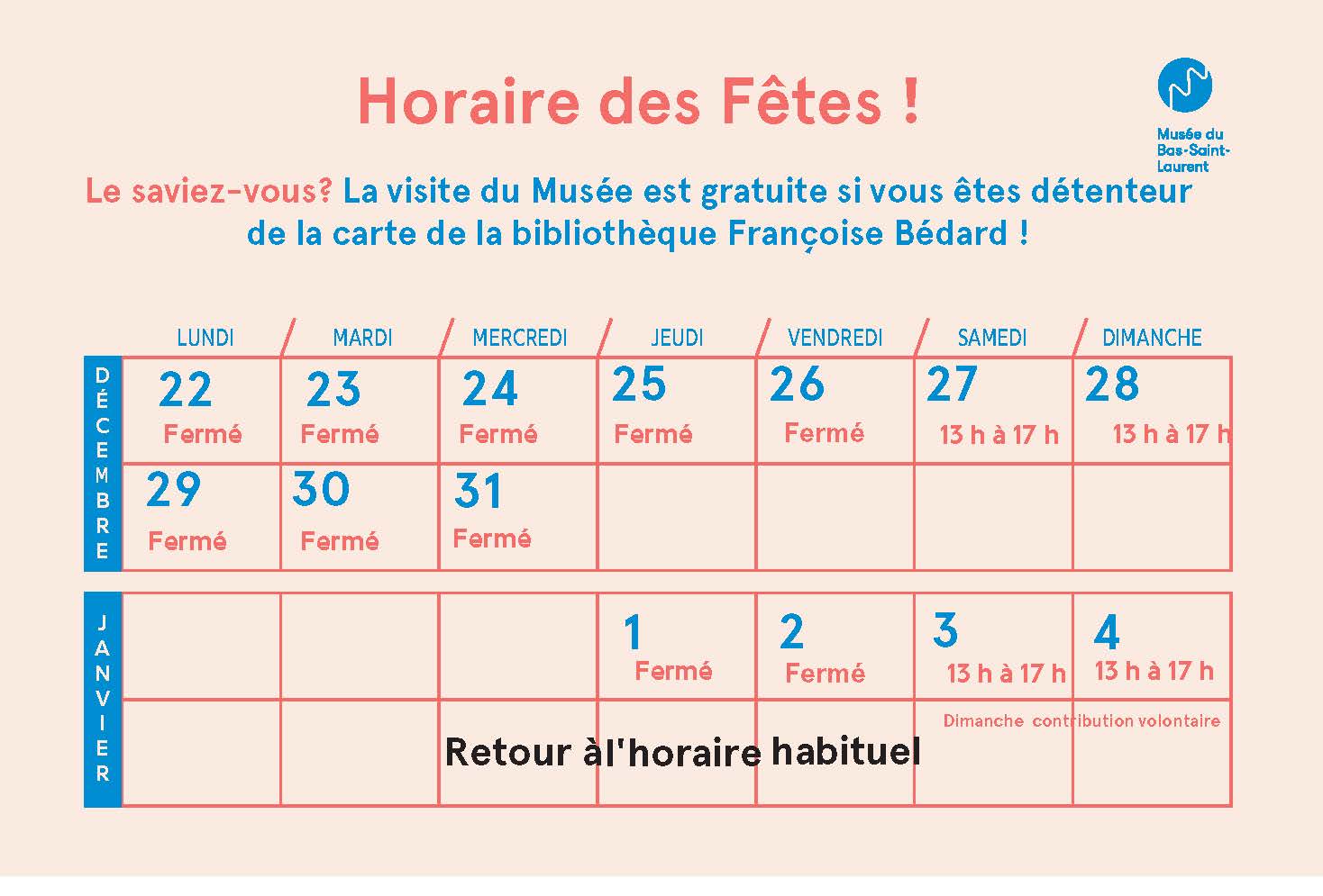 Horaire des fêtes